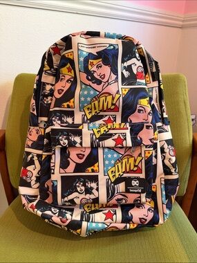 Loungefly Wonder Woman Comic Pop Art Backpack - Blue, Red, Yellow, Black, Cream